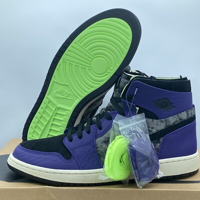DS Rare Size 12 - Jordan 1 High Zoom Air Comfort Black/Purple/Green DC2133-500