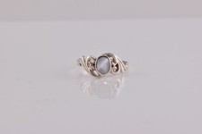 Sterling Silver 925 Mother of Pearl Round Cut w/ Wavy Ring Band Sz: 7