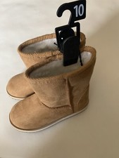NEW, GIRLS WONDER NATION FAUX FUR COMFORT SOCK SLIP-ON BOOTS, SIZE 10, CHESTNUT