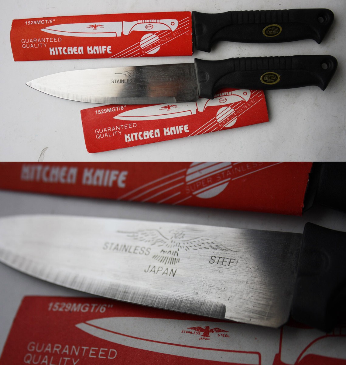 2X RARE VINTAGE 80'S SELIKA KITCHEN KNIFE SUPER STAINLESS STEEL