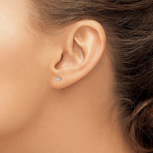 14K Solid White Gold Diamond Stud Earring - Picture 2 of 5