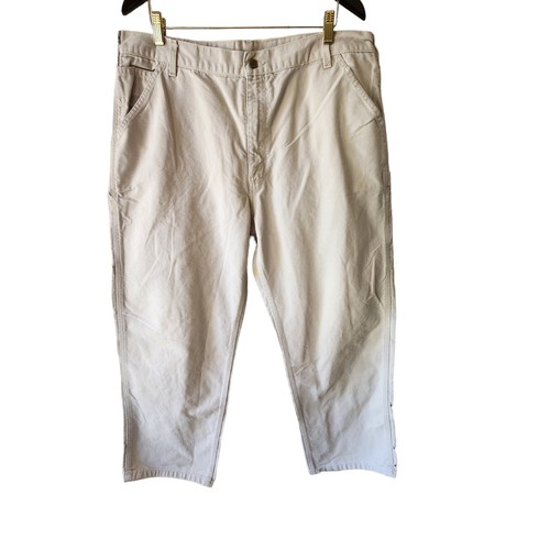 Carhartt Carpenter Work Pants Beige 100% Cotton Denim Straight Leg 40 X 30 - Picture 4 of 9