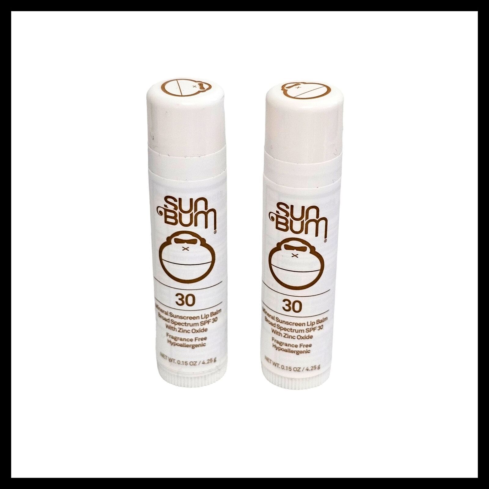 2 Х Минеральных солнцезащитных бальзама для губ Sun Bum SPF30 без отдушек, Новый Полноразмерный крем