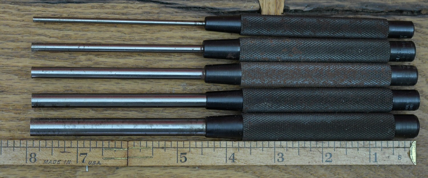 5Piece Starrett S248 Steel Drive Pin Punch Set in Sleeves & Factory