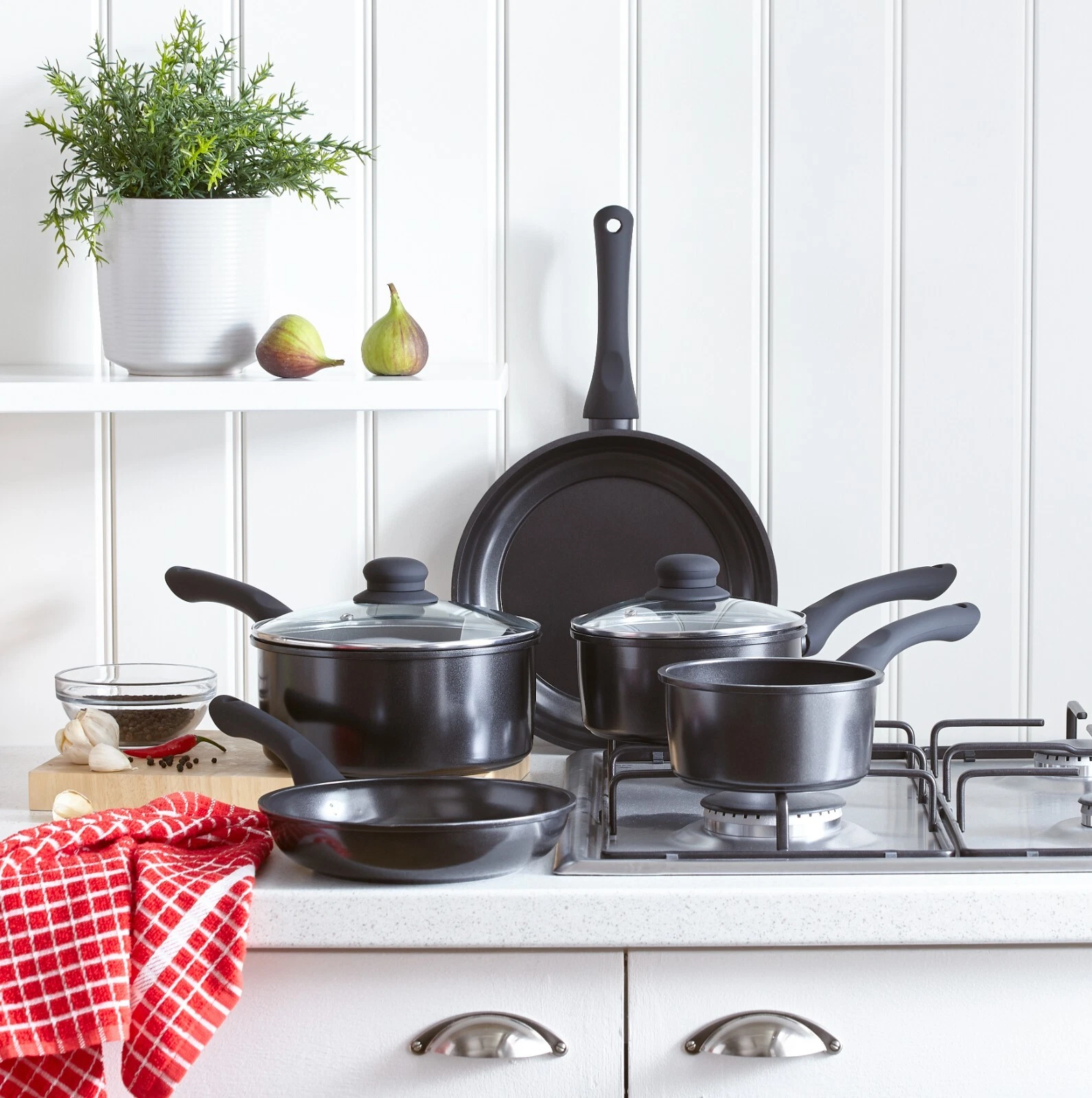 5 Piece Essential Black Carbon Steel Cookware Pan Set