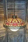 Vtg MCM Tiffany-style Stained Glass Swag Hanging Pendant Light Shade - Works!