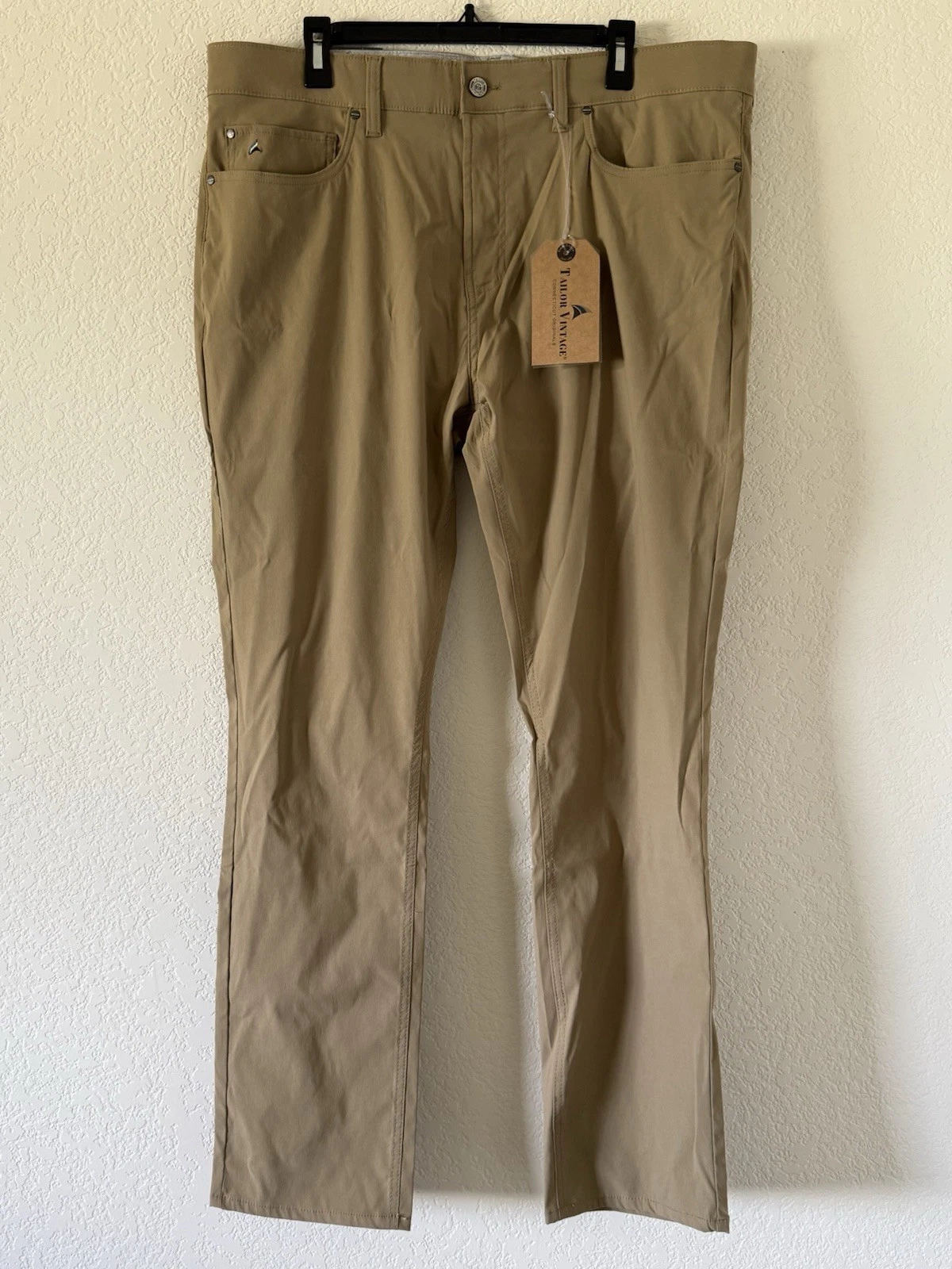 NEW Tailor Vintage Canaan Slim Fit Performance Tech Pants Khaki Stretch 38x32