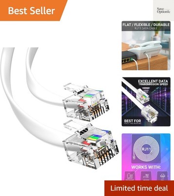 High-Speed 10FT RJ11 Cable - Male to Male with Gold-Plated Connectors, White