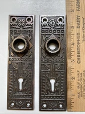 Pair Antique Vintage Victorian Eastlake Ornate Backplates Door Plates Sargent
