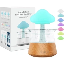  Rain Water Drop Humidifier – Mushroom Cloud Lamp Diffuser (Wood Grain) 