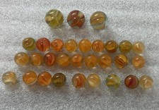Vintage Glass Marbles Lot 30 Total Orange Swirl 3 Shooters