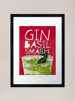 Gin Basil Smash Retro Cocktail Post Framed Wall Art Poster Canvas Print Picture
