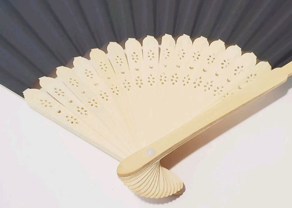 Handheld Wooden Black Folding Japanese Fan Wedding Outdoor Tea party Gift Bag - Image 3 of 4