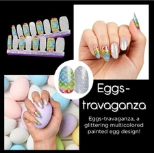 Color Street Eggs-travaganza Nail Polish Strips Set Easter Rainbow Glitter NEW