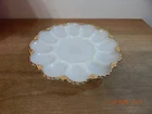 Vintage Gold Edge White Milk Glass Oyster Deviled Egg Plate Anchor Hocking 10”