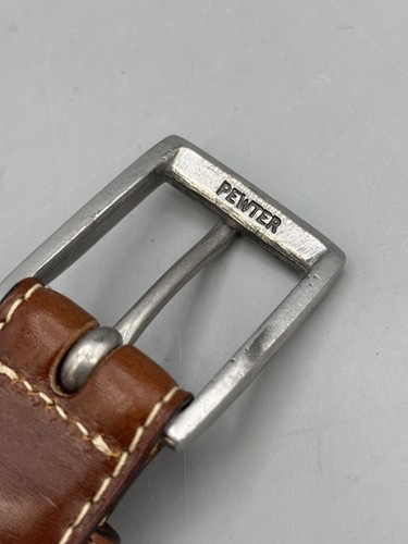 Polo Ralph Lauren Men Dress Belt 36 Brown Leather Pewter Buckle Formal Luxury - Picture 3 of 11