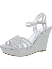 SUGAR Womens Silver 1" Platform Capricorn Wedge Slingback Sandal 9.5 M