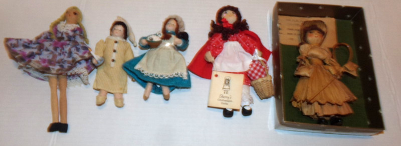 5 Vintage Nursery Rhyme Handmade Dolls Sherry's Clothespin / Heart Felts Midwest