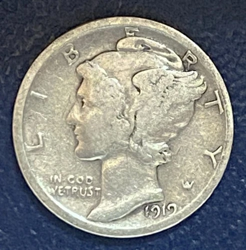 Photo of a 1919-P Mercury Dime from an eBay listing that sold on Jan 17, 2026