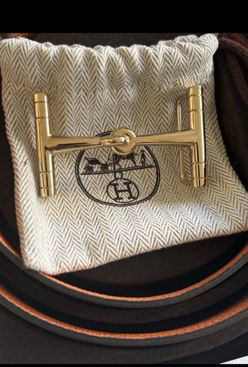 Hermès H Hippique Belt kit Gold Buckle in dust bag and  display picture 1
