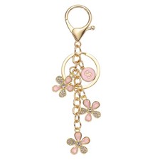 Initial Letter Flower Keychain, Cute Alphabet S Cherry Blossom Keyring, Pink