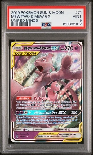 2019 POKEMON SUN & MOON UNIFIED MINDS #71 MEWTWO & MEW GX PSA 9