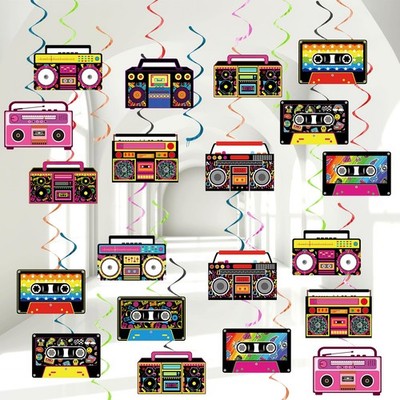 60Pcs Retro Boombox Hanging Swirls 80s 90s Party Hanging Decorations Cassette...