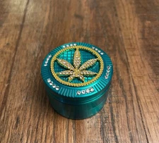2" Zinc Alloy Grinder 4 PCS Leave Shape Green Rhinestone Grinder
