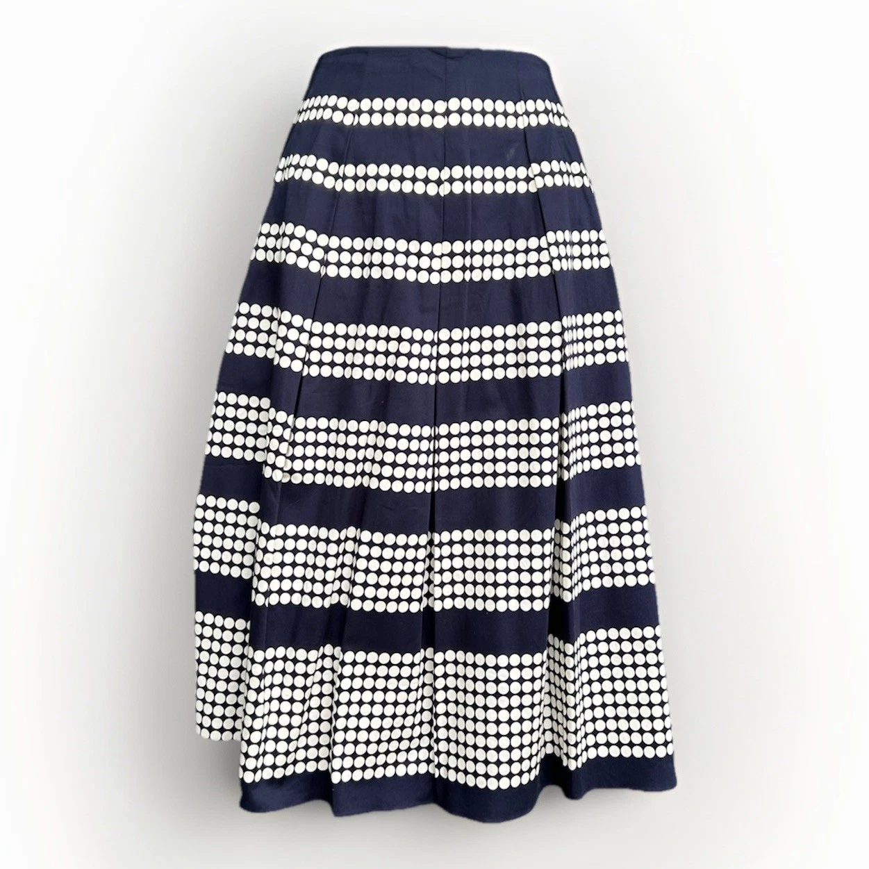 Talbots Navy Blue White Polka Dot Pleated Midi Skirt Sz 10 Lined A-Line Coastal