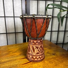Vintage Hawaiian Drum Tribal Carved/ Painted Hawaii Collectible Koa Warrior