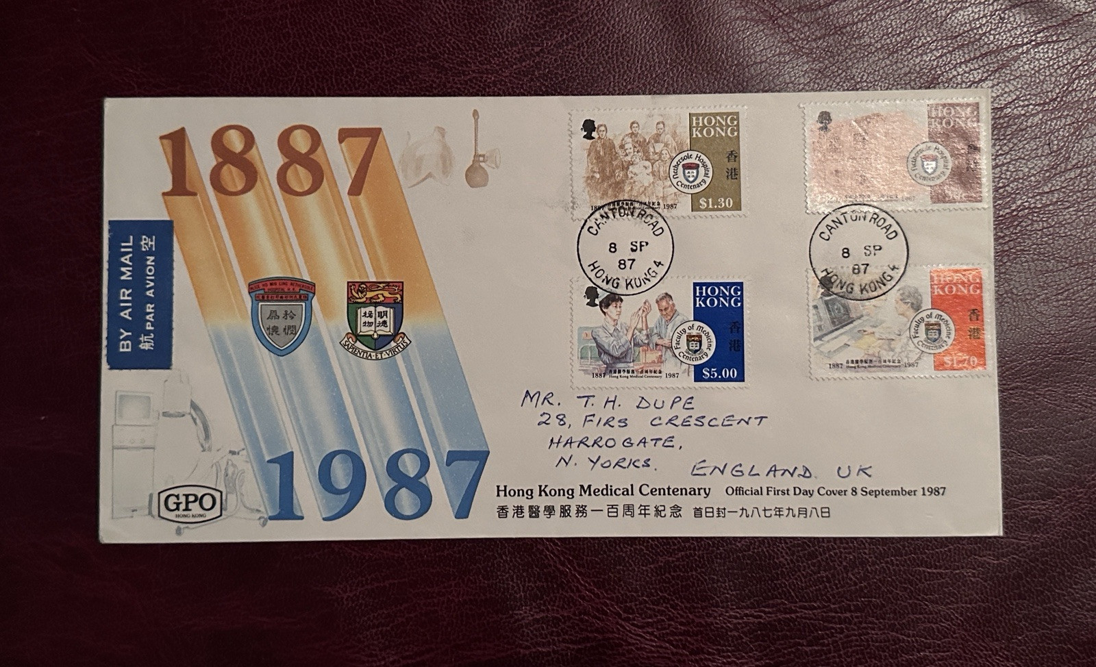 Hong Kong 1987 FDC Hong Kong Medical Centenary