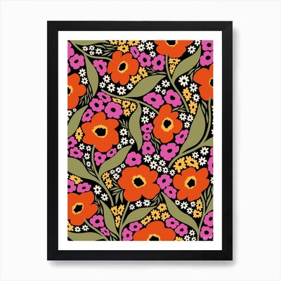 Blumenmuster Rot Kunstdruck Gerahmt Gerahmt Wandbild Poster Leinwanddruck Bild