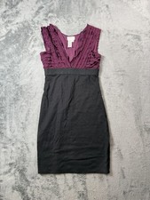 Vintage Y2K Dress M.S.S.P. Womens Medium Black Ruffle V Neck Sheath Cocktail