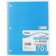 Mead Spiral Notebook, Wide Ruled, 1 Subject, 70 Sheets
