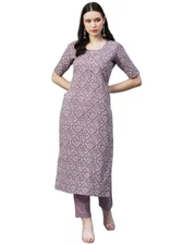 GoSriKi Women's Cotton Blend Printed Straight Kurta with Pant