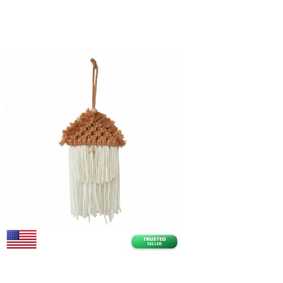 Small Handwoven Macrame Wall Hanging - 10.6 Inch Boho Solid Color Wall Decor