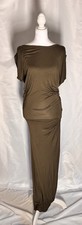 Clu Olive Green Draped Maxi Dress XS Ruched Bodycon Minimalist Made in USA