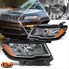 For 17-21 Jeep Compass Factory Style Black Housing Amber Corner Headlights/Lamps
