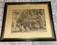 Vintage Artist Willy Seiler “Chatter Boxes” Etching “The Gossips “ Framed
