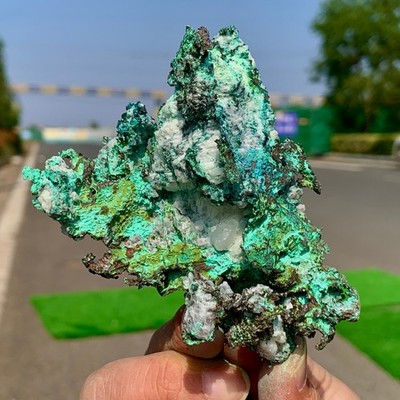 323g Natural iridescent Native Copper with malachite crystal mineral specimen