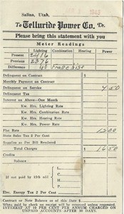 Telluride Power Co. - Salina, Utah - 1943 Statement - Scipio City Treasurer