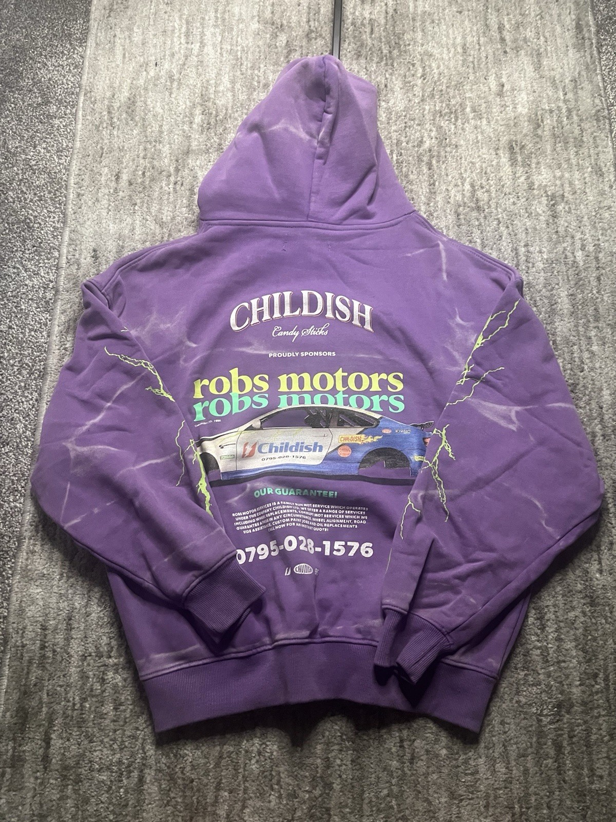 Childish 1995 TGF Purple Car Lightning Hoodie, Size Small, Rare, Unisex, Baggy.