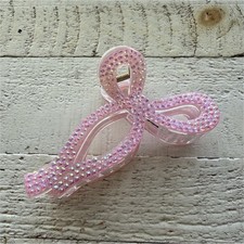 Pink Bow Rhinestone Decorative Hair Clip for Girls, Plastic, All Hair Types