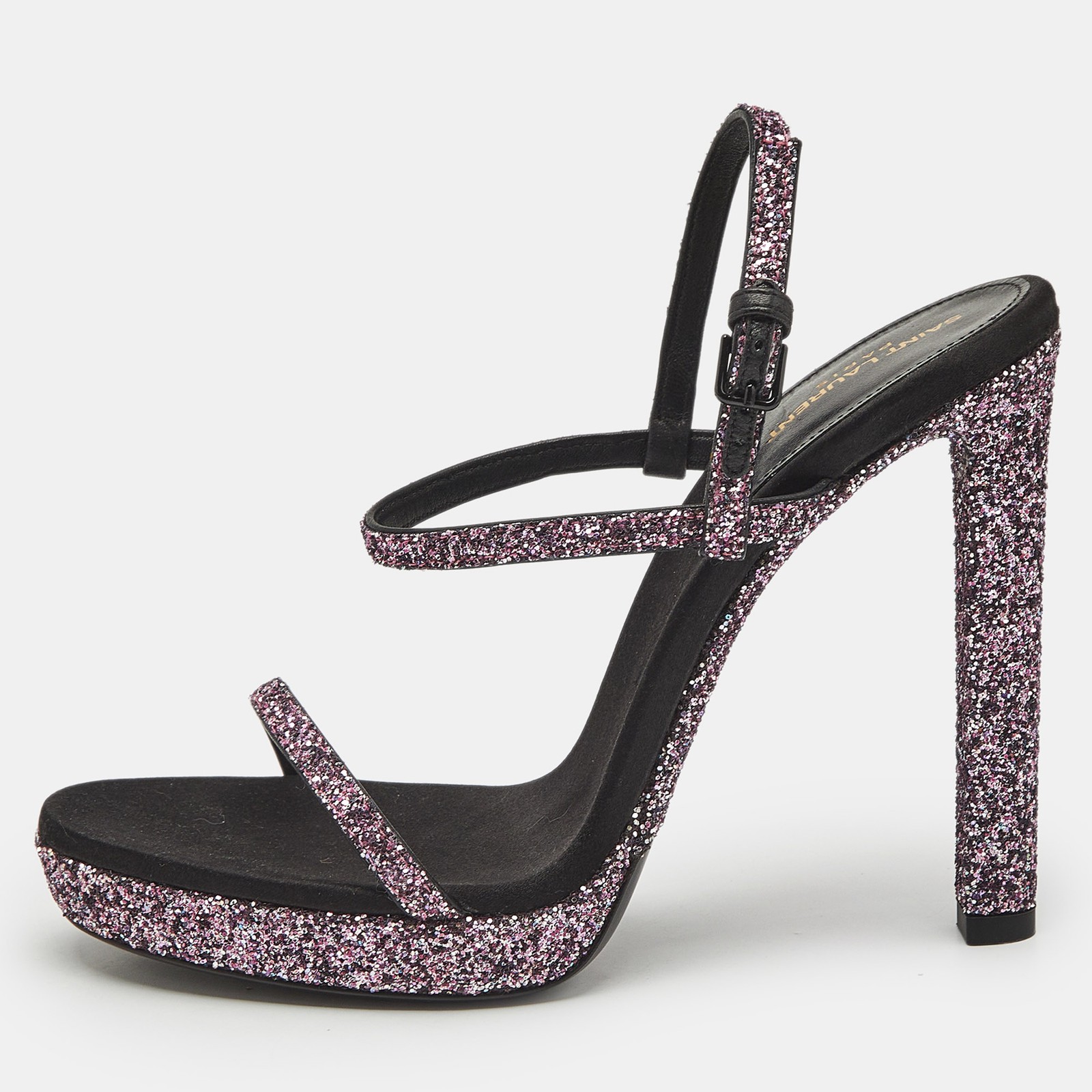 Sandali alla caviglia Saint Laurent rosa glitter Hall taglia 38