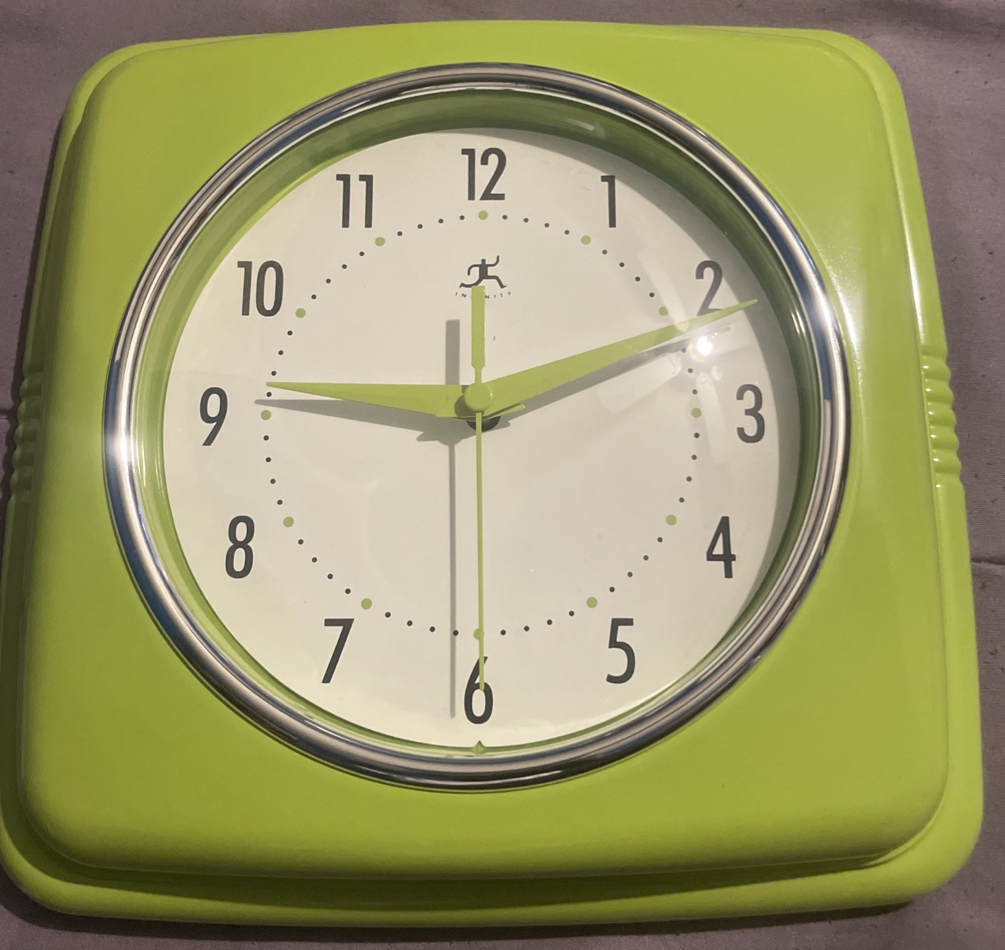 Infinity Instruments Retro Wall Clock – 9-Inch Square Silent Non-Ticking M