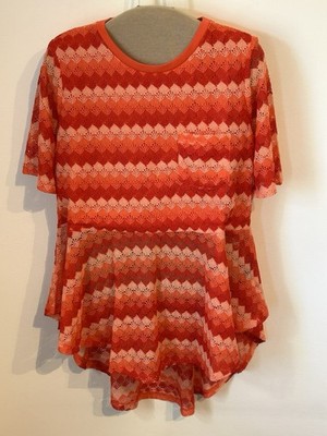 DG2 Diane Gilman NWT Crochet Peplum Top M Orange Chevron Boho Summer