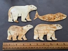 LOT OF 4 INUIT LEATHER HIDE POLAR BEAR WHALE CUTOUTS VINTAGE ART