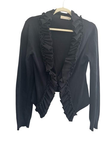Anthropologie Sparrow Medium Black Cardigan Sweater Ruffle Cashmere Blend #4357 - Picture 1 of 10