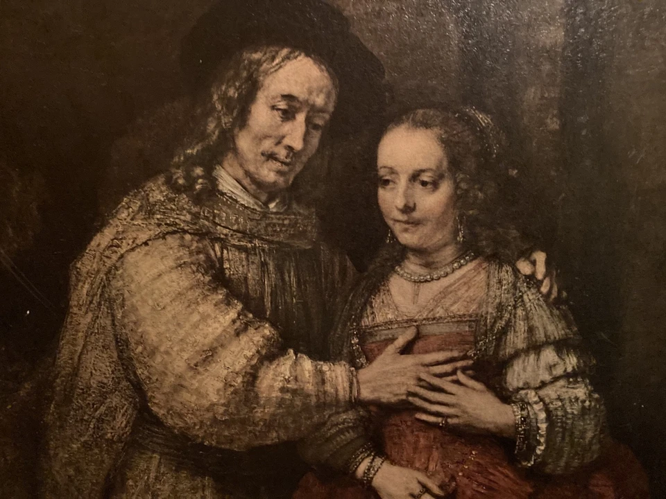 Marco de flores de madera antigua con estampado texturizado de la novia judía de Rembrandt 31" x 27,5" Foto 3 de 4