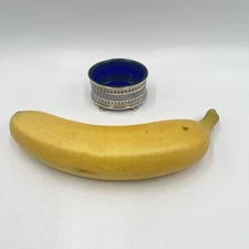 WILLIAM SUCKLING Sterling Silver & Cobalt Blue Glass Salt Cellar Birmingham 1926